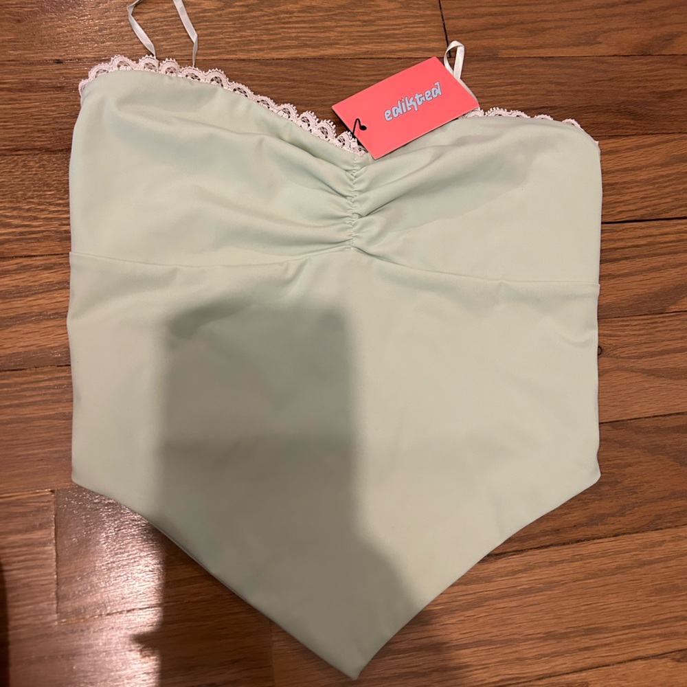 Mint Green Crop Top  Lace Trim